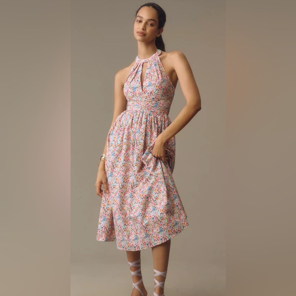 NWT Atsu Halter Bow-Back A-Line Midi Dress Anthropologie size medium